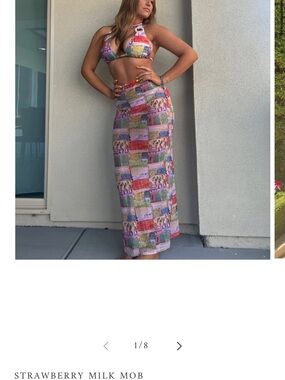 Strawberry Milk Mob Patchwork Multicolor Maxi Skirt